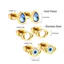 3-Pair Set Geometric Crystal & Evil Eye Stud Earrings, 18k PVD Gold Plated Stainless Steel Mixed Shape Earrings image 1