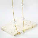 18K PVD Gold Stainless Steel Pearl Station Necklace, 42+5cm Elegant Beaded Choker image 3