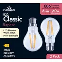 Morrisons Light Bulb LED Globe Filament Bayonet B22 Warm White 6.5W 806 Lumens 2pcs image 0
