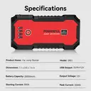 Porbi S901 Car Jump Starter 1500A Peak Portable Jump Starter Power Pack, 14000mAh Battery Booster for 12V Petrol & Diesel Vehicles, SUV, Van & Motorcycle, QC3.0 18W Fast Charge Power Bank with LED Emergency Light image 9