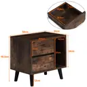 CLIPOP Retro Bedside Table with 2 Drawers and Open Side Storage Cabinet Storage Unit Nightstands Brown image 8