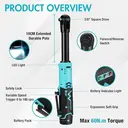 DURATECH 12V Extended Cordless Ratchet Wrench with Tool Bag, 3/8" Electric Cordless Ratchet, Torque 60N.m, 180RPM with LED Light, Electric Ratchet Wrench with Fast Charge &Canvas Bag image 1