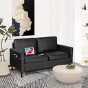 GRAVFORCE Cloud Series Canapé 2 places avec 2 ports de recharge et poche latérale, structure en bois et tissu, 143 cm - Noir image 4