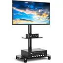Mobile TV Stand on Wheels for 32-70 Inch Flat Curved TVs,Rolling TV Cart Trolley with Tempered Glass Base Swivel TV Floor Stand Height Adjustment Max VESA 600x400m,up to 50kg image 0