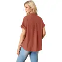 Women's Short Sleeve Shirts V Neck Collared Button Down Shirt Tops with Pockets (orangered, S) image 1