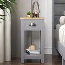 Galano Lilly Bedside Table - Slim Side Table with Storage, Organizer and Cabinet for Bedroom, Hallway or Entryway – Cool Grey/Beaufort Oak image 4