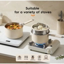 PURECOOK Colored Ceramic-Coated 316 Stainless Steel 2-Piece Milk Pot with Steamer Insert Series | 316 Milk Pot (Exterior: Off-White Ceramic Coating, Interior: 316 Stainless Steel), Stainless Steel Handle Wrapped in Silicone, Earless Steamer Insert, with Silicone Glass Lid image 1