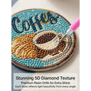 JU7CER Coffee Diamond Painting Coaster Set - 8-Piece Art Coasters with Stand | Adult DIY Craft 4×4 Inches (10×10cm) image 1