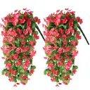 Yuejia 2PCS 30.7in/78cmArtificial Fake Hanging Flowers Plants for Outdoor Spring Summer Decoration, Faux Silk Violet Look Real Trailing Vines for Outside Home Planter Porch Patio(Rose Red) image 9