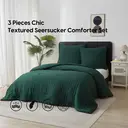 Meeallhome  Comforter Set Seersucker Textured Bedding set 135*200cm/50*75cm*1  dark green image 0