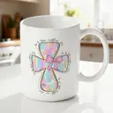 Alphynix 1PC He is Risen Mug, 11oz Easter Christian Gift with Cross Design and Pink Bow, Religious Scripture Cup for Easter Celebration, Church Gift, Bible Verse Matthew 28:6, Inspirational Ceramic Coffee Mug image 1
