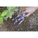 Flora Guard Ensemble d'outils de jardinage en aluminium avec déplantoir, herse et sécateur - Motif floral violet image 1