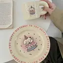 Cute cartoon puppy birthday ceramic plate and mug set, suitable for gifting Candle Cake Dog Series Dinner Plate and Mug Set image 2