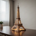 Robotime Rolife Night of the Eiffel Tower Wooden 3D Puzzle Building Toys 22x21.3x53cm 1PC,Home decoration, bookshelf decoration,Craft Gifts for Adults and Teens,Educational toys image 1