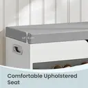 Ochama x SONGMICS Storage Bench with Cushion, Shoe Bench with Padded Seat, Entryway Bench with 3 Compartments, Hidden Storage, Shelves, White image 6
