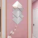 7pcs PVC mirror stickers, interlocking diamond-shaped mirror stickers, multi-piece pack of silver mirrors, self-adhesive high-definition living room mirror, entryway bathroom personalized artistic decorative mirror (4.8-16.5cm) image 2