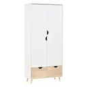 HOMCOM 2-Door Clothes Wardrobe w/ Rail Shelf 2 Drawers Wood Feet Elegant Home Storage Organisation Furniture Dresses Coats Blankets Shoes White image 0