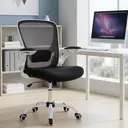 Ochama x SONGMICS Chaise de bureau pivotante en maille ergonomique avec soutien lombaire rembourré et accoudoirs rabattables, blanc image 4
