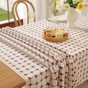 Nappe Rectangulaire Rustique à Carreaux avec Broderie et Bordure en Dentelle – Coton et Lin Anti-Poussière pour Cuisine et Salle à Manger 140x230cm, Rouge Clair image 7