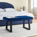 CLIPOP Upholstered Dining Bench, 100 cm Velvet Padded Seat, Ottoman Bench Hallway Bench with Sturdy Metal Legs, Dining Room Bench Seating for Entryway Living Room Bedroom Blue image 3