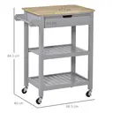 HOMCOM Kitchen Trolley Utility Cart on Wheels with Rubberwood Worktop, Towel Rack, Storage Shelves & Drawer for Dining Room, Grey image 2