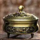 JU7CER 1PC Alloy Golden Lotus Incense Burner with Lid - Classic Style, Ideal for Christmas Home Decoration and Floor Display, Incense Holder image 5