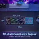 ET 60% kabelgebundene mechanische Gaming-Tastatur, QWERTY US-Layout, blaue Schalter, LED-Beleuchtung, 61 Tasten, ultra-kompakte Mini-Bürotastatur für PC/Mac/Xbox, leicht transportabel für Reisen – Schwarz image 4