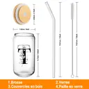 Alphynix Gobelet en verre avec couvercle en bambou et paille 500 ml - Lettre T noire image 5