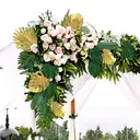 66pcs 15.3in/38.8cm
Artificial Palm Leaves Tropical Fake Leaves, Monstera Leaf Gold and Green Faux Leaves for Safari Jungle Hawaiian Dinosaur Luau Party Table Decoration image 5