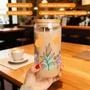 Alphynix Gobelet en verre avec couvercle en bambou et paille 500 ml - Lapin et fleurs image 3