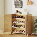 HOMCOM Bamboo Shoe Cabinet with Louvered Doors, Shoe Storage Cabinet with Adjustable Shelves, 14 Pairs Footwear Cupboard for Hallway, Entryway, 80 x 35 x 80 cm, Natural Wood Finish image 8