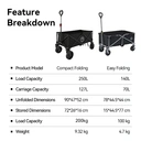 ochama Collapsible Compact Camping Wagon 127L Off-White, 200kg Load Capacity, 250L Stackable Capacity, Dual Brake 360° Swivel Wheels, Space-Saving Storage, Heavy-Duty Spray-Painted Steel Tubes, Perfect for Camping, Picnics, Vending, Shopping, Grocery Runs & Moving image 8