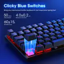 ET 100% kabelgebundene mechanische Tastatur, US-Layout (QWERTY), RGB, 104 Tasten, ultraschlank, mit LED-Hintergrundbeleuchtung, USB-kabelgebunden, mit Blue Switch, langlebige ABS-Tastenkappen, Anti-Ghosting, verschüttungssicher, für PC, Mac und Xbox image 1