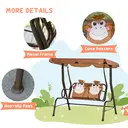 Outsunny 2 Seater Kids Garden Swing Seat, Children Outdoor Patio Lounge Chair for Gardens w/ Adjustable Awning, Seatbelt, Monkey Pattern - Brown image 8