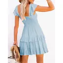 Women's Summer Ruffle Dresses Elastic Empire Waist A-line Layered Swing Flowy Mini Dress (blue, M) image 1
