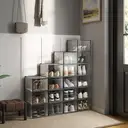 Plastic Shoe Box, Pack of 18, 35.0 x 25.2 x 19.0cm, Transparent and Black image 1