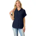Women's Short Sleeve Shirts V Neck Collared Button Down Shirt Tops with Pockets (darkblue, S) image 4