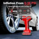 EAFC Gonfleur de pneus sans fil 150 bars avec batterie au lithium 30 Wh, gonflage rapide en 3 min, pompe à air rapide 21 V, 4 modes prédéfinis pour voiture/moto/vélo/ballon, écran numérique et lampe LED d’urgence image 6
