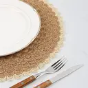 6pcs 38cm Round Placemats Non-slip Placemats Round，Papyrus semi-circular placemat Khaki inside, beige outside，Bohemian Style Table Mats for Kitchen Home Decoration Dining Room Festivals Wedding Party Hotel Farmhouse Family Gathering Table Decoration image 9