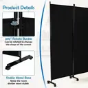 COSTWAY 6 Panel Room Divider on Wheels - Black image 1