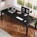 Tribesigns Schreibtisch, Computertisch, 200 x 70 x 75 cm, Doppelter langer Tisch, PC-Tisch, Bürotisch, Arbeitstisch, Esstisch, Büromöbel, Konferenztisch für Home Office, Schwarz image 0