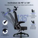 GTIMEX Chaise de bureau ergonomique avec appuie-tête réglable, accoudoirs, soutien lombaire, chaise pivotante avec fonction d’inclinaison jusqu’à 135°, adaptée au dos, fauteuil de direction, capacité de charge 150 kg image 2