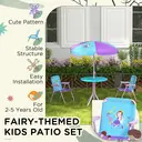 Outsunny Kids Bistro Set Children Table and Chair Set Garden Furniture Fairy Themed 4 Pieces w/ Adjustable Parasol, Foldable Chairs for 2-5 Years – Blue image 5