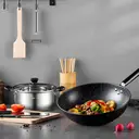 MAXCOOK Batterie de cuisine 8 ustensiles avec poêle à frire, casserole, planche à découper, couteau de découpe, baguettes, spatule en bois, couteau d’office, couteau image 1