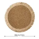 Papyrus + Papyrus Tassel Khaki，6pcs Boho Natural paper Round Placemats with Fringe - 38cm Farmhouse Table Mats for Indoor & Outdoor Dining, Hand Wash Only, Boho Dining Decor, Textured Table Setting,paper Composition image 6
