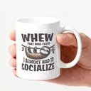 Alphynix 1 Mug blanc 33cl avec citation drôle paresseux "OUF C'ÉTAIT JUSTE" sur éviter la socialisation, cadeau de Noël ou Thanksgiving relatable,Le cadeau de la saint-valentin, cadeau d’anniversaire image 2