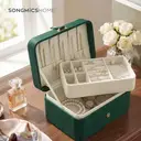 SONGMICSHOME  Portable Jewelry Box, Travel Jewelry Case, 2-Layer Jewelry Organizer, for Larger Accessories, PU Surface, Gift, Green image 4