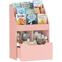 HOMCOM Kids Bookshelf with Storage Drawer, Children's Bookcase with Wheels, Toy Organiser for Bedroom, Playroom - Pink image 0