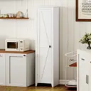 HOMCOM Armoire de Rangement sur Pieds buffet cuisine meuble de rangement pour Salle de bain Gain de Place Style Classique avec 2 étagères réglables- Hauteur 170 cm en Bois Blanc image 1