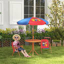 Outsunny Kids Bistro Set Children Table and Chair Set Garden Furniture Cowboy Themed 4 Pieces w/ Adjustable Parasol, Foldable Chairs for 2-5 Years – Blue and Red image 4